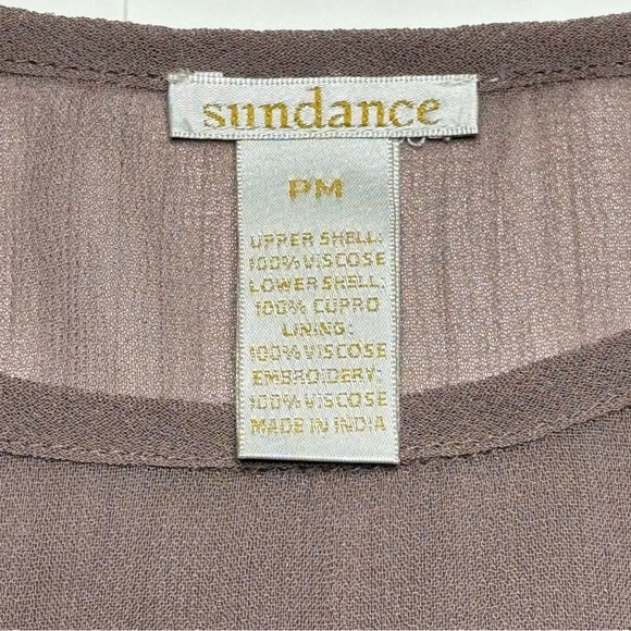 Sundance Angelica Dress Size PM Petite Medium Embroidered Overlay Lined Taupe - Picture 10 of 11
